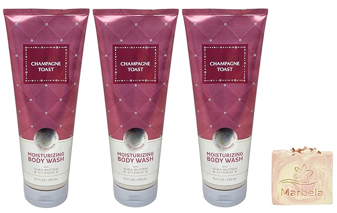 Bath &amp Body Works Champagne Toast 3 Moisturizing Body Washes with a Himalayan Salts Springs Bar Soap