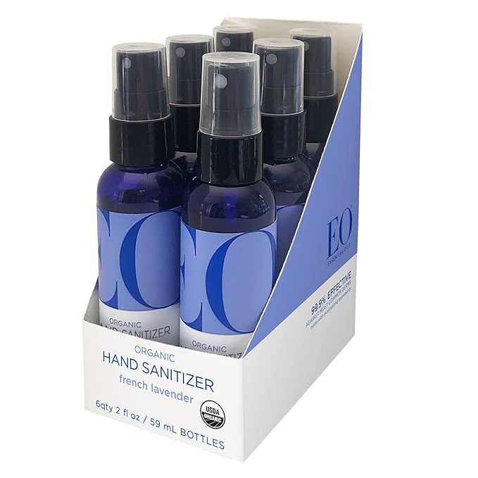 EO Hand Sanitizer Spray 2 Ounce (Pack of 6) French Lavender Sugarcane Derived Alcohol with Essential Oils TSA friendly