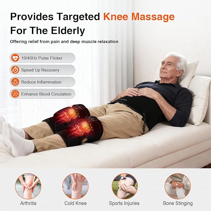 Red Light Therapy Knee Brace with Massage Cordless Knee Massager with Heat and Red Light Therapy Infrared Red Light Wrap for Knee Joint Heated Therapy Device 660nm&amp850nm (Pair)