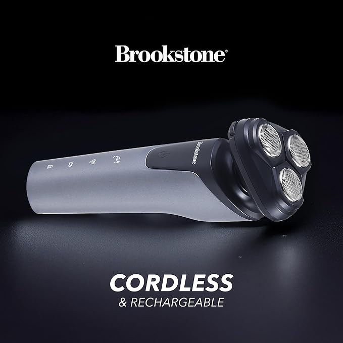 Brookstone - 3 Head Rotary Shaver Precision Shave Cutting-Edge Design Professional Quality (Black/Grey)
