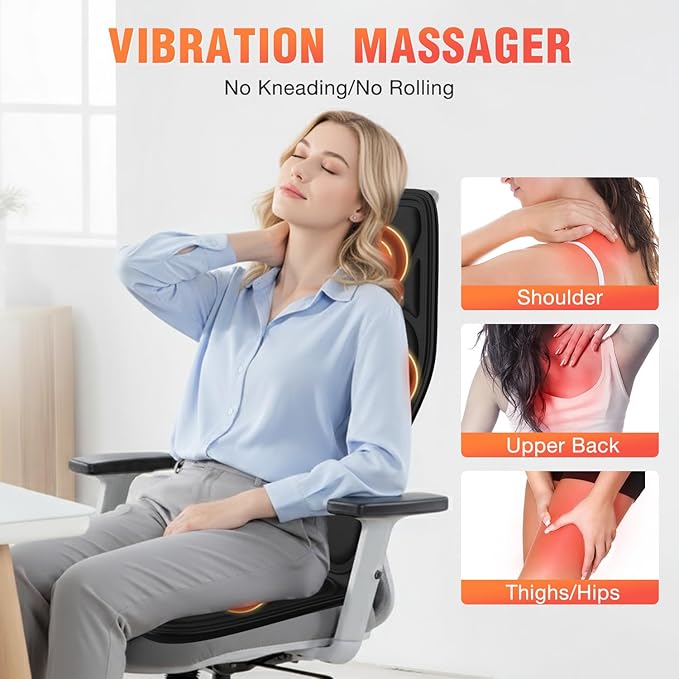 Back Massager for Chair Massage Seat Cushion with Heat Lumbar Traction 8 Vibrating Motors Massager Chair Pad for Full Body Pain Relief and Home Use
