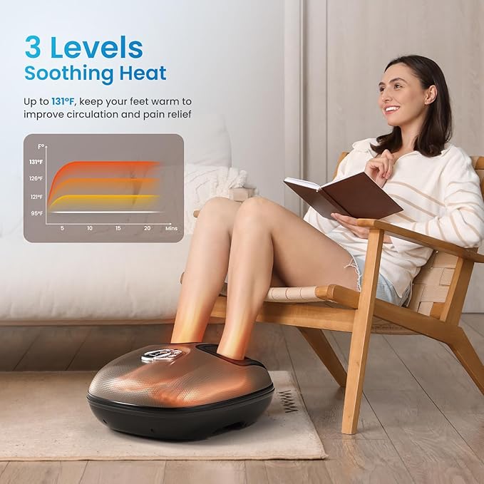 RENPHO Foot Massager Machine with Heat [2026 Upgraded] Shiatsu Foot Massager for Plantar Fasciitis Birthday Gifts for Women Men Cordless Control Best Gifts for Women/Mom/Wife Brown