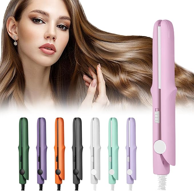 Mini Dual Purpose Curling Iron 2025 New Straight and Curly Dual-Purpose Curling Rod Portable Travel Curling Wand for Women Automatic Curling Iron for All Hair Types (Pink)