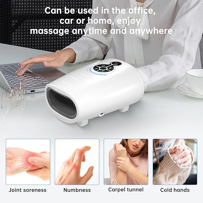 AERLANG Hand Massager Hand Massage Machine with Heat and Compression Cordless Electric Hand Massager for Arthritis and Carpal Tunnel Birthday Gifts for Women Men mom Husband Gifts Gray-White