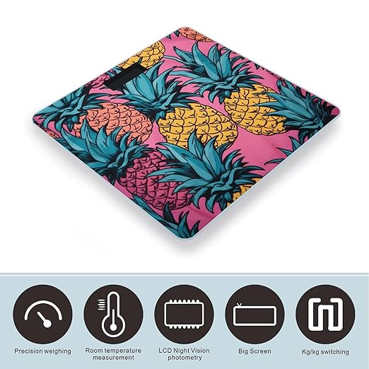 Color Pineapple Scale for Body Weight Precision Bathroom Weighing Scales with Back Lit LCD Display Sturdy Tempered Glass Body Weight Scales Digital Bathroom Scale 400lb