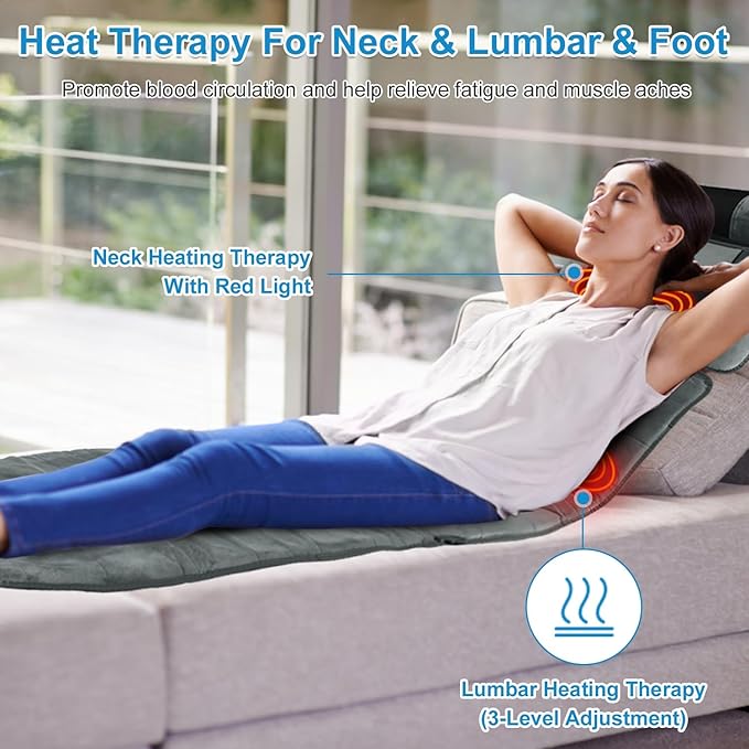 Full Body Electric Massage Mat with Heat 10 Vibration Motors 3 Timers Vibration Massage Pad for Bed Back Mattress Chair Pad with Neck Massager Lumbar Pillow