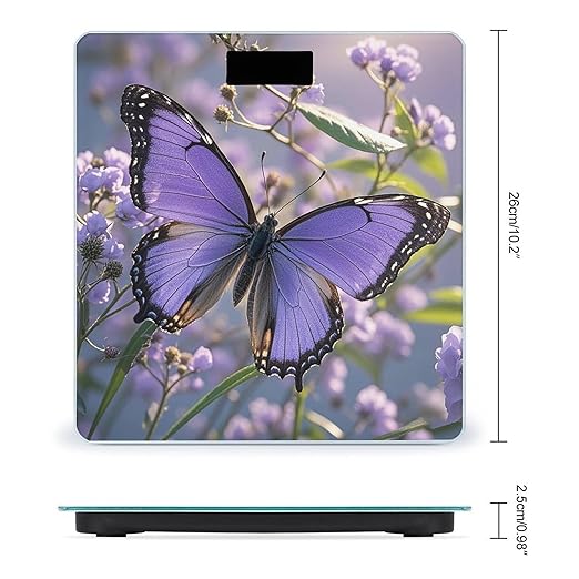 Beautiful Purple Butterfly Art Bathroom Scale Weight Scale for Body WeightHighly Accurate Digital Weighing Machine Clear LED Display Digital Bathroom Body Scale 400lb/182kg