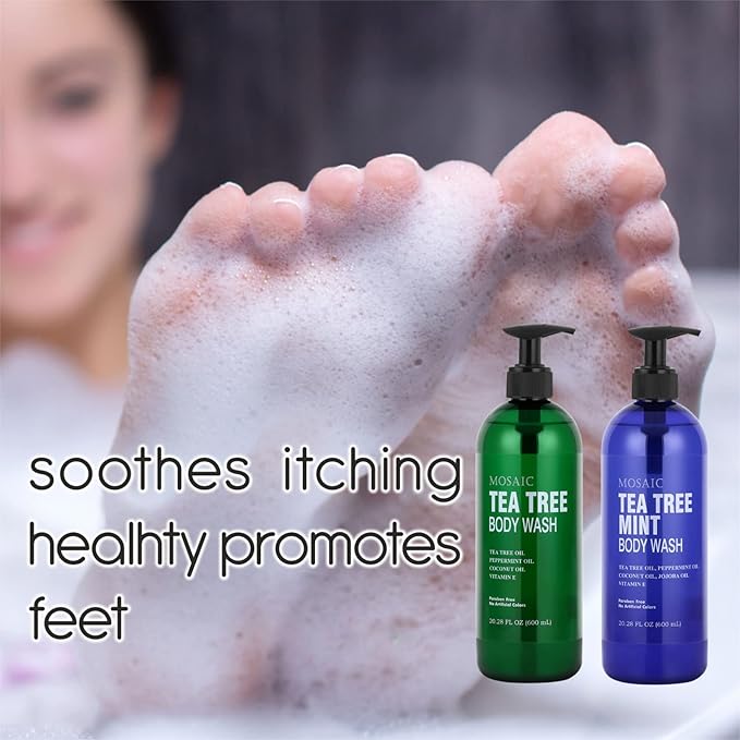 Tea Tree Body Wash with Mint &amp Shower Gel with Vitamin E for Jock Itch Eczema Ringworm Body Odor Body Wash Women &amp Men with Added Body OilsLARGE 20.2 FL Oz Bottle (Tea Tree Mint Pack of