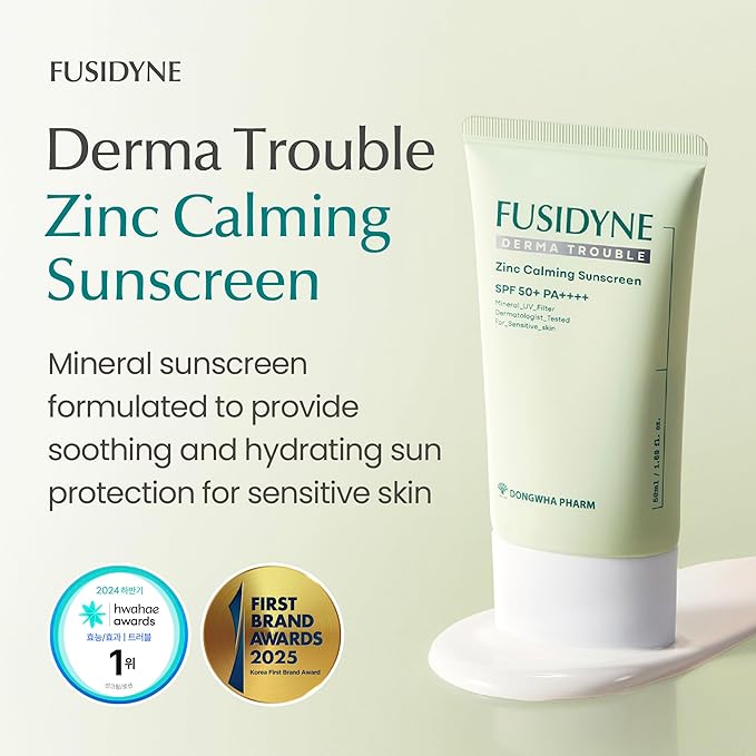 Derma Trouble Zinc Calming Sunscreen SPF 50+ — Mineral Zinc Oxide 16.9% | Lightweight Moisturizing Lotion for Sensitive &amp Acne-Prone Skin | 50ml Tube Fragrance-Free Non-Comedogenic