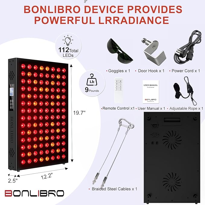 Red Light Therapy Panel for Face and Body Infrared Light Therapy with Timer &amp Remote Control Quad Wave 660nm 850nm 630nm 940nm Near Infrared Light Therapy Panel Portable Dual Chip LED Device