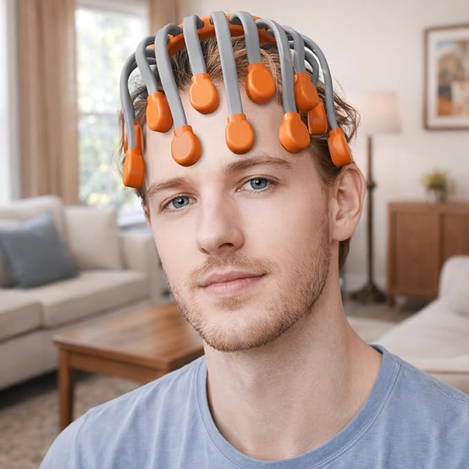 Electric Head Massager 20 Nodes Scalp Tool with Wireless Control 5 Modes 3 Intensities 10 Red Light Hands-Free for Stress Relief Thoughtful Gifts