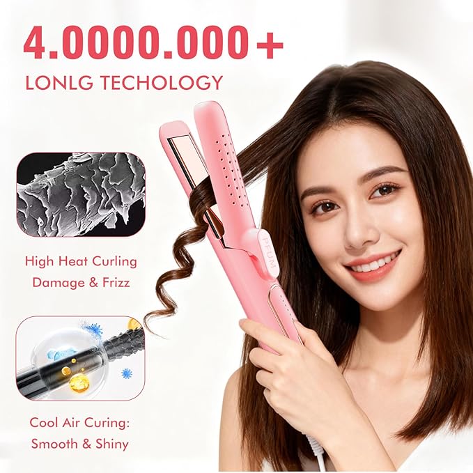 2 in 1 Hair Straightener and Curler Dual Voltage &amp Adjustable Temps 360° Curling Wand - Titanium Flat Iron Hair Straightener for Long-Lasting Curls and Straightener Airflow Styler Curling Iron