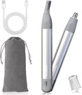 Nose Hair Trimmer for Men Women 2in1 Facial Hair Removal Trimmer - Metal Body Rechargeable Waterproof Portable - Nose Ear Eyebrow Peach-Fuzz Lips Chin (Silver)
