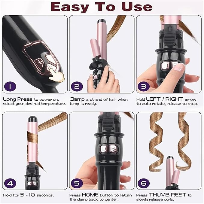 1.1 Inches Automatic Hair Curler - Rotating Curling Iron with Display for Fast Heating for Home &amp Travel Use(1EU)