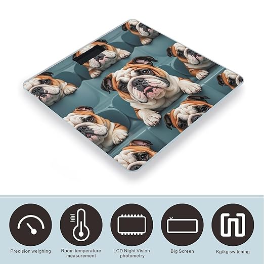 Funny English Bulldog Scale for Body Weight Digital Bathroom Scale Toughened Glass High Precision Scales for Body Weight with Large LCD Backlight Display Weight Scales