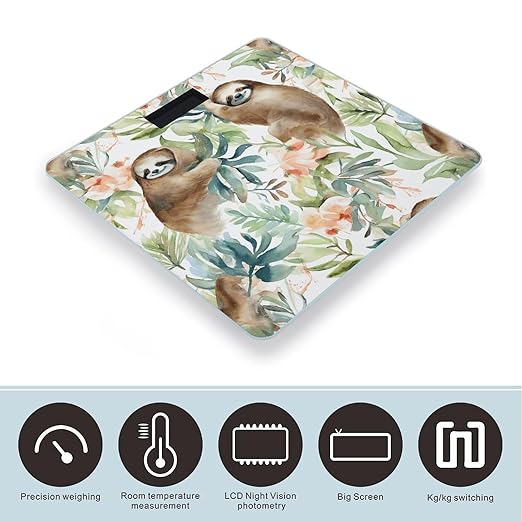 Watercolor Sloth Smart Scale for Body Weight Accurate Bathroom Scale with LED Display Digital Weight Scales Weighing Machine High Precision Scales for Bath Home