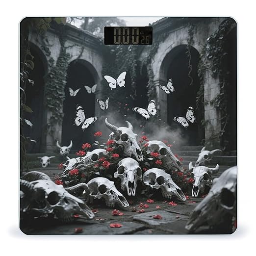 Skulls Butterfly Bathroom Scale for Body Weight Bathroom Digital Electronic Weighing Scale with Back Lit LED Display Sturdy Tempered Glass Weight Watchers Scales 400lb