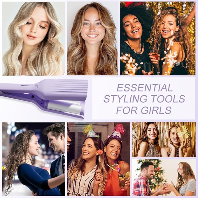 Beach Wave Curling Iron for Women 36mm (1.41”) Hair Crimper with 3 Temperature Settings Fast Heating Ionic Hair Curler Tool with Intelligent Power Off for Hair Styling (Purple)