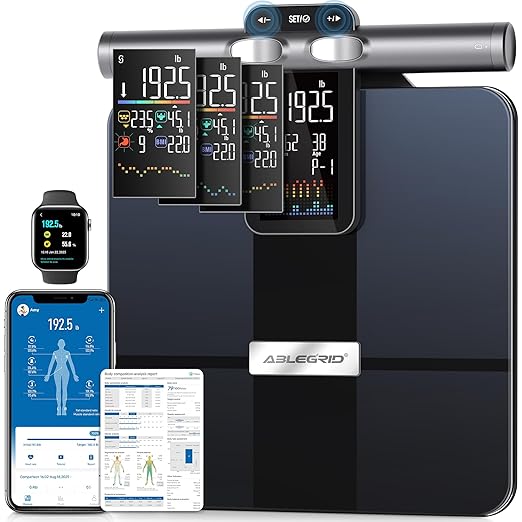 ABLEGRID 8-Electrode Digital Smart Bathroom Scale for Body Weight and Fat PercentageFull Body Composition Analyzer with Gradient Trends Display12.2 Platform Handle BMI Weighing Machine400lb