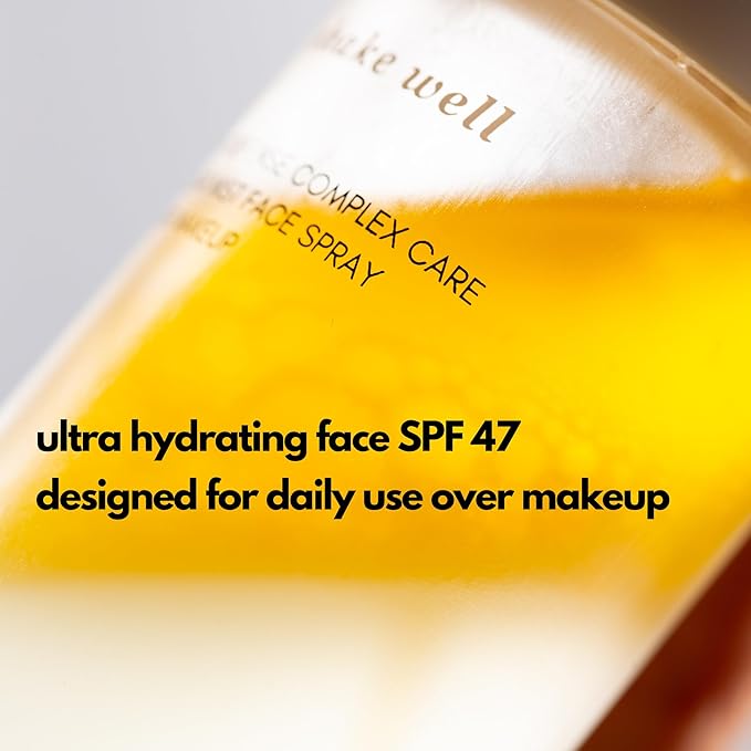 | PLUXOS 47 | SUNSCREEN + SKINCARE SPF 47 FACE MIST SPRAY (Peach) | SUN DEFENSE COMPLEX CARE | Apply Over Makeup Broad Spectrum Clear Light Vegan Hydrate Fight Acne Anti-Aging Cell Repair