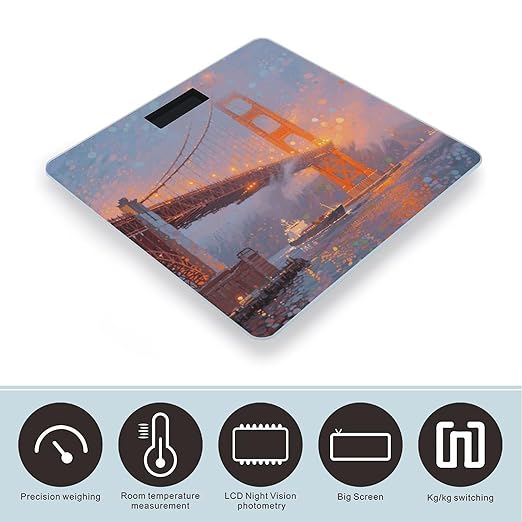 San Francisco Golden Gate Fog Scale for Body Weight Sturdy Tempered Glass Weighing Scales with LCD Display Accurate Digital Bathroom Scale Convenient Body Fat Smart Scales Easy Read