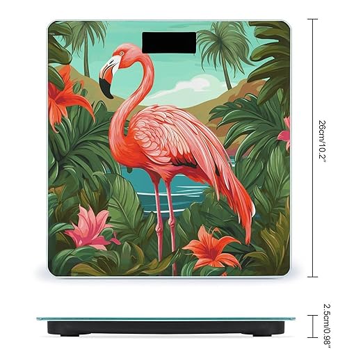 Tropical Flamingo Bathroom Scale Automatic Power On/Off Body Scales LCD Backlight Display Square Digital Scale Rounded Corners Bathroom Scales for Home Bedrooms