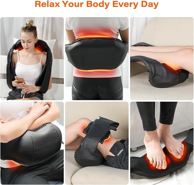 Neck Massager for Pain Relief Deep Tissue with Heat FSA Eligible 3D Kneading Massage Pillow Back Shoulder Massager for Body Muscle HSA Eligible Gifts for Him Her (NOT Cordless) (Black)