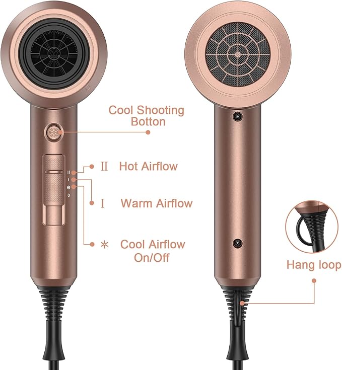 slopehill Professional Ionic Hair Dryer Powerful 1800W Fast Drying Low Noise Blow Dryer with 2 Concentrator Nozzle 1 Diffuser Attachments for Home Salon Travel (Mocha Mousse)