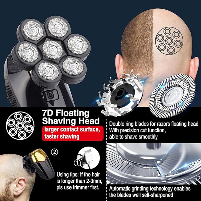 Head Shavers for Bald Men 7 Cutter Head Electric Shaver 7D Razor for Men Head Shavers for Bald Shaver Multifunctional Grooming Kit Waterproof Cordless