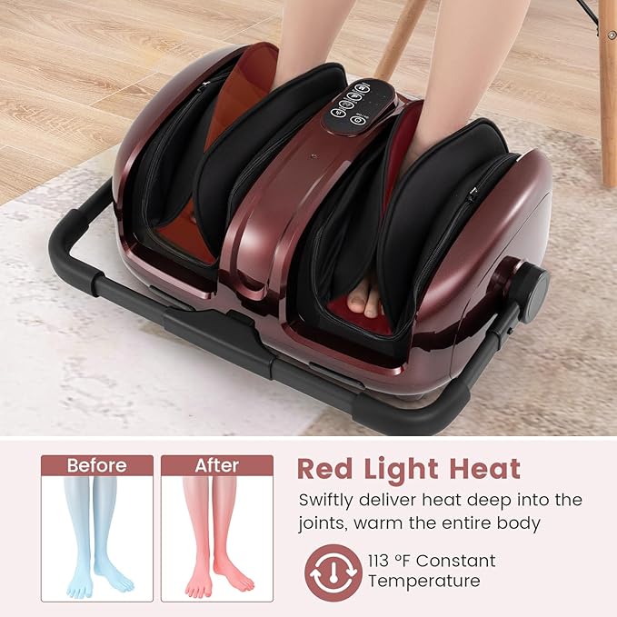 Giantex Foot Massager with Heat Calf Massager with Remove Control 2 Vibration Options 5 Mode &amp 5 Compression Intensity 360°Adjustable Stand Shiatsu Foot Massage Machine for Calf Arm Relax (Re