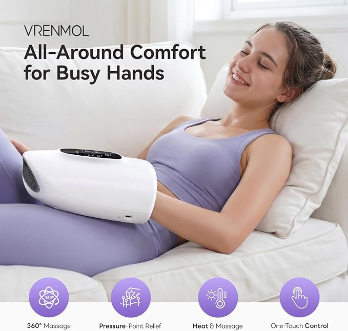 vrenmol Hand Massager with Heat and Compression: 5 Compression 3 Temperatures 3 Modes Massage Models Heated Electric Massager for Hand Massage Tools At Home