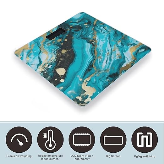 Digital Bathroom Scale for Body Weight Scale with Bright LCD Display High Accuracy Step-On Technology Auto On/Off Turquoise Blue Gold Marble Digital Scales 400 Lbs /180kg