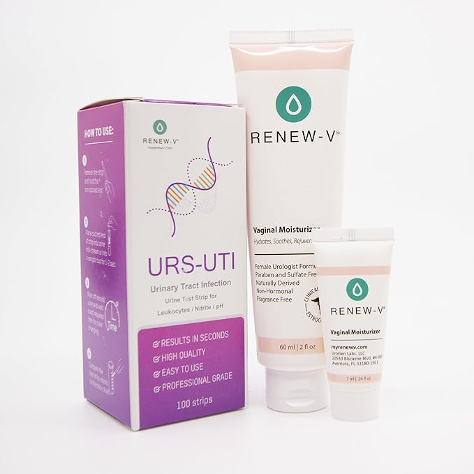 RenewV Women’s Intimate Care Bundle – UTI Test Strips 100ct &amp Vaginal Moisturizer 2oz with Sample – At-Home Urinary &amp Feminine Care Kit