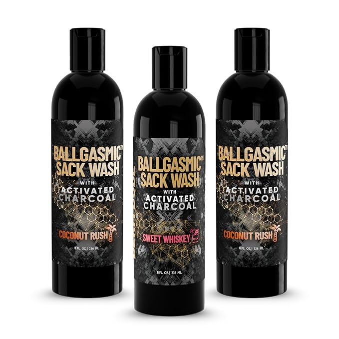 Derm Dude BallGasmic Men’s Body Wash Variety Bundle – Coconut Rush (2 Pack) + Sweet Whiskey (1 Pack) | Charcoal Groin Cleanser for Odor Control &amp Daily Comfort – 3 x 8oz