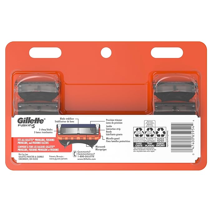 Gillette Fusion5 Mens Razor Blade RefillsLubrastrip for a More Comfortable Shave12 Count (Pack of 2)