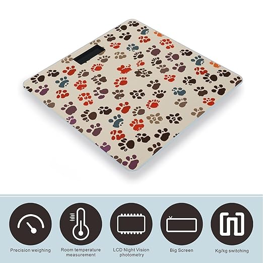 Cartoon Paw Prints Scale for Body Weight Anti-Slip Tempered Glass Digital Bathroom Scales Clear LCD Display Weighing Scale Safe Rounded Corners Smart Scales