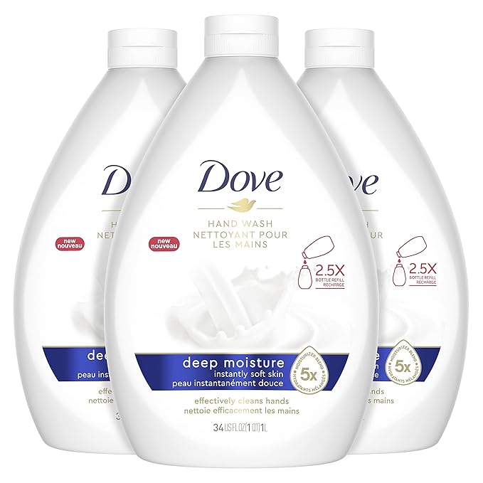 Dove Advanced Care Hand Wash Deep Moisture Pack of 3 for Soft Smooth Skin More Moisturizers &amp Body Wash with Pump Sensitive Skin Hypoallergenic Paraben-Free Sulfate-Free Cruelty-Free