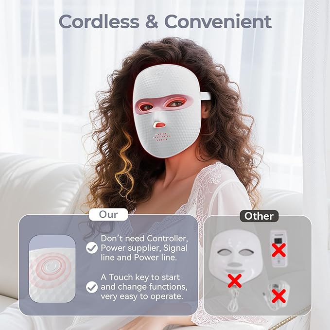 Red Light Therapy for Face-LED Face Mask Light Therapy with 3 Gears2500mAh BatteryInfrared Red Light Therapy Mask for Home Working Travel Yoga Sleep