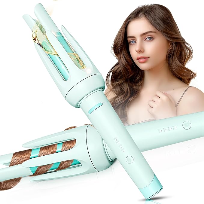 Auto Hair Curler Automatic Curling Iron with 4 Temperature &amp 3 Timer Automatic Shut-Off Anti-Scald Anti-Tangle Rotating Curling Wand for Hair Styling Blue