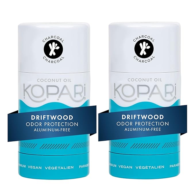 Kopari Aluminum Free Coconut Deodorant Non Toxic &amp Clean Plant-Based No Aluminum Parabens or Baking Soda Long Lasting Protection Charcoal 2 Pack