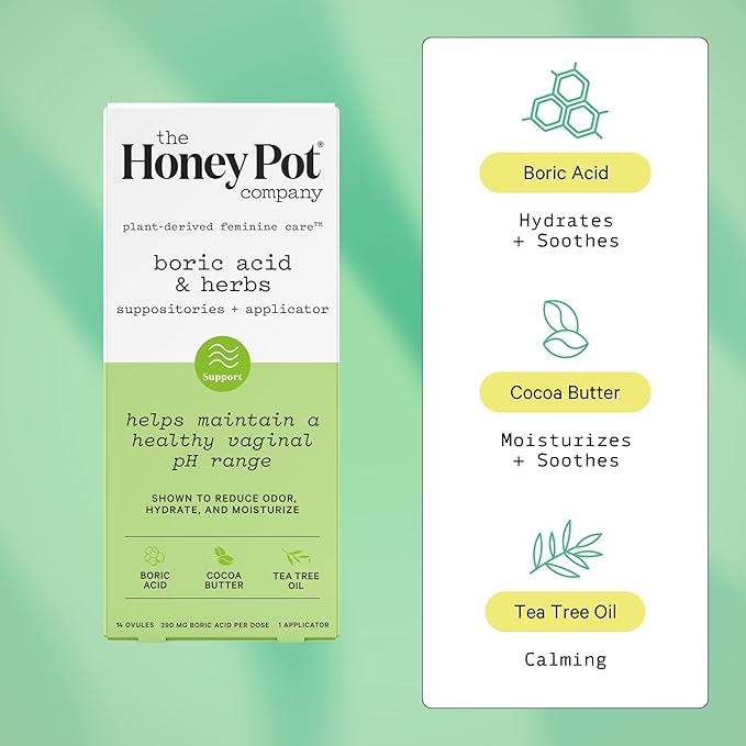 The Honey Pot Company - Suppositories &amp Prebiotic Feminine Wipes Bundle - Maintains &amp Balances Healthy Vaginal pH - Herbal Infused Feminine Hygiene Wipes for Sensitive Skin Types - Free from P