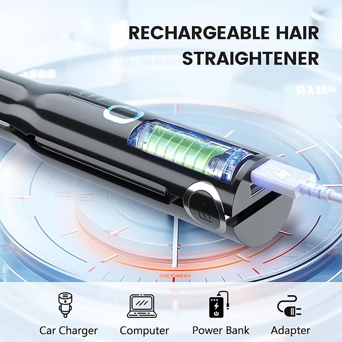 Cordless Portable Wireless Mini Travel Rechargeable Flat Iron with 3 Adjustable Temperatures