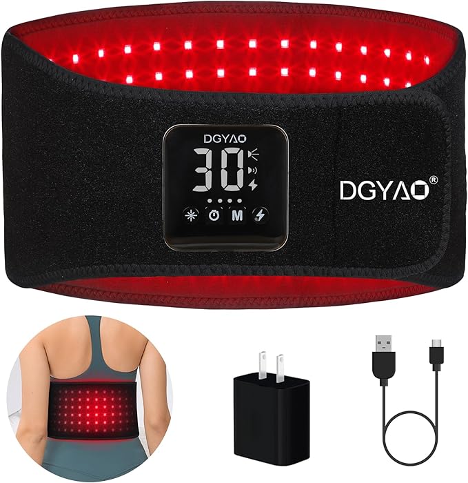 DGXINJUN Cordless Red Light Therapy Infrared Light Therapy Wrap Belt Muscle Pain Relief Device Led Body Back Pain Relief Portable Belt with Pulse Mode (4000mAh Battery)