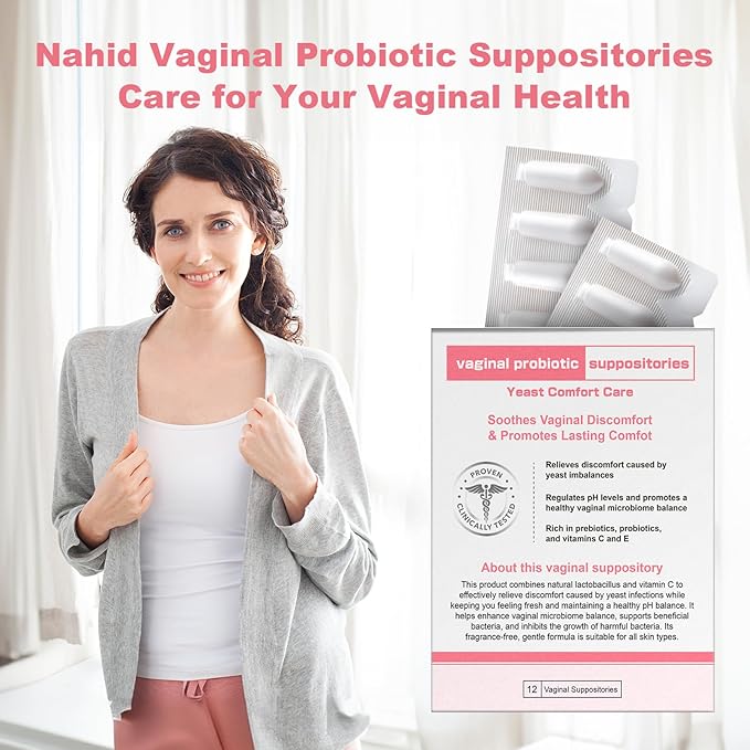 Nahid Vaginal probiotic Suppository hyaluronic Acid Suppositories Vaginal moisturizer PH Balance Restores Healthy Vaginal Odor Yeast Comfort Care (12 Inserts)