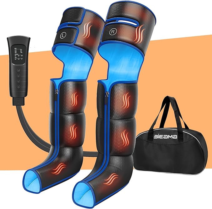 Leg Air Massager with Heat &amp Compression Calf Thigh Foot Massager for Circulation Relaxation Pain Relief - 6 Modes 3 Intensity Levels 3 Heat Levels