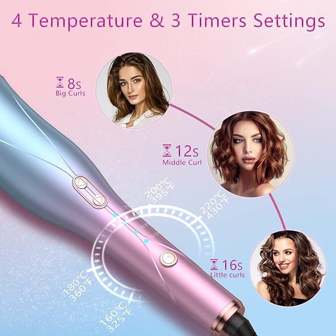 Automatic Hair Curler Hair Curler with 3 Temps Up to 430℉ &amp Dual Voltage 1 Larger Rotating Barrel Automatic Curling Iron Auto Shut-Off Rotating Curling Iron for Hair Styling