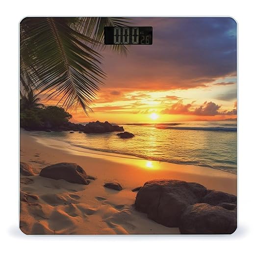 Digital Bathroom Scale Tropical Beach Coastal Sunsetprinted Accurate Weight Scale400lb Capacity LCD DisplayvStep-on Technology Tempered Glass