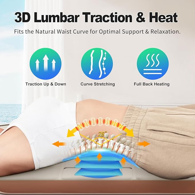 Vibration Massage Mat with Heat Full Back Heating &amp Lumbar Traction Back Massage Chair Pad for Seniors Office Workers &amp Family 3 Intensities &amp 2 Heat Levels Fatigue &amp Pain Relief
