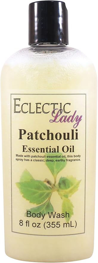 Eclectic Lady Liquid Pearl Body Wash - Patchouli Essential Oil Scent 3-in-1 Use For Bubble Bath Hand Soap &amp Body Wash Phthalate-Free Patchouli Essential Oil Fragrance Handcrafted in USA (8 oz)