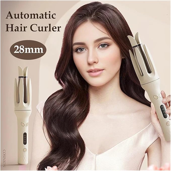 Automatic Negative Ions Hair Curler - 28mm Electric Ceramic Rotating Curling Iron for Beautiful Waves(EAU)